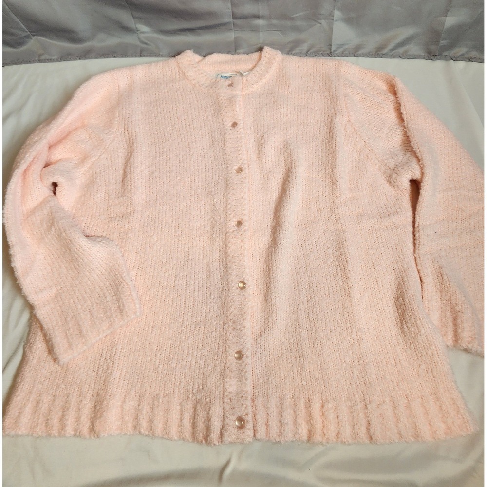 National Peach Pink Knit Button Front Cardigan Sweater Plus Size 1X Cozycore NWT